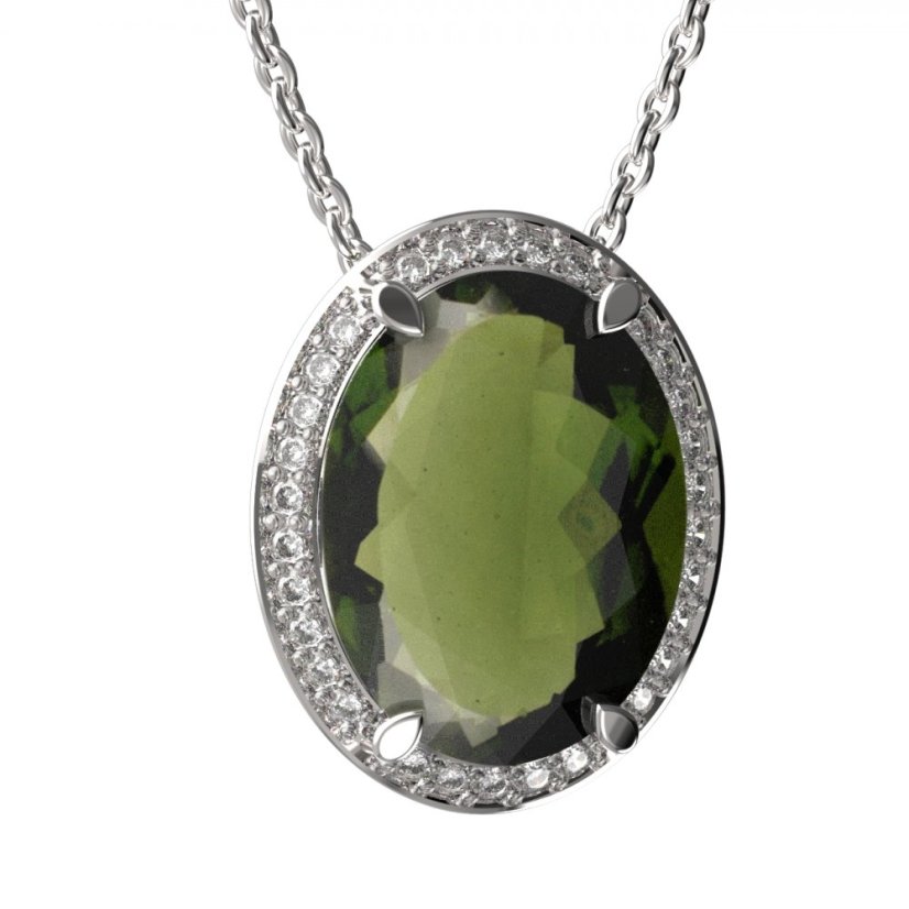 BG zlatý přívěs s vltavínem  729 Bílé zlato - 585 Vltavín a diamant