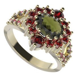 BG prsten oválný 224-Y Žluté zlato - 585 Vltavín a granát