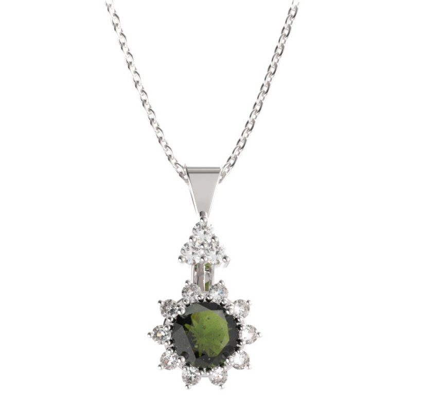 BG přívěs kruhováho tvaru 511-87 Stříbro 925 - rhodium Vltavín a  kubický zirkon