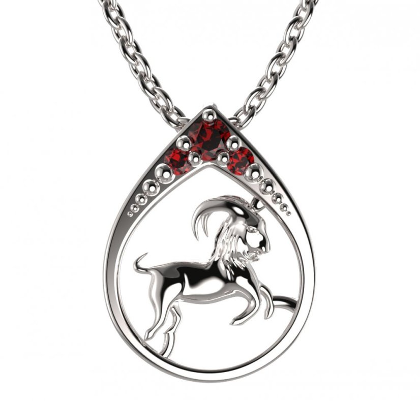 BG granátový přívěšek Kozoroh 047 Stříbro 925 - rhodium Granát