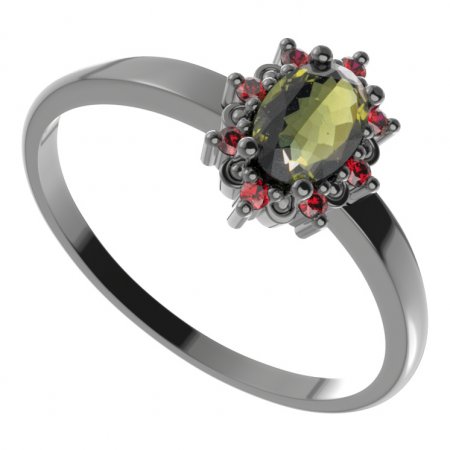 BG prsten oválný 953-I - Kov: Stříbro 925 - rhodium, Kámen: Granát
