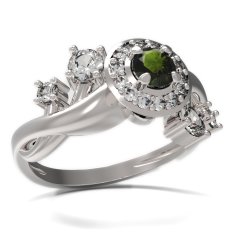 BG prsten s kulatým kamenem 541-P Stříbro 925 - rhodium Vltavín a  kubický zirkon