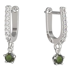 BG vltavínové náušnice 873 Bílé zlato - 585 Vltavín a diamant