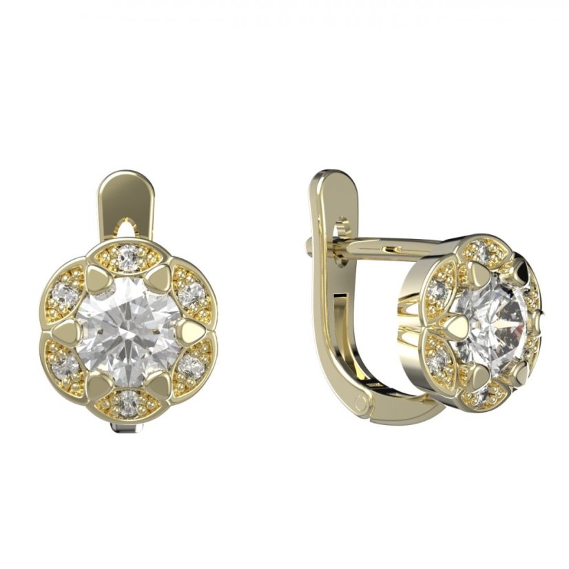 BG zlaté náušnice  994 Žluté zlato - 585 Bílý kubický zirkon