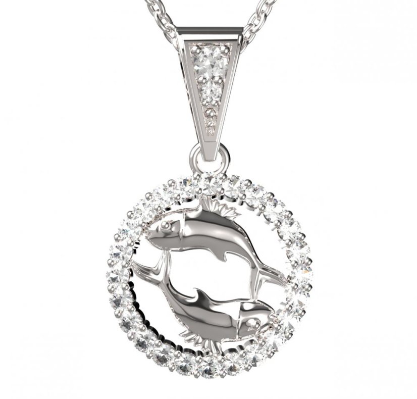 BG zlatý diamantový přívěšek Ryby 052 Bílé zlato - 585 Diamant lab-grown