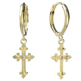 BG zlaté náušnice křížek 1109 Žluté zlato - 585 Diamant