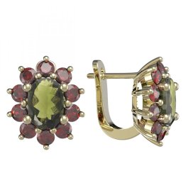 BG náušnice vsazený granát 756 Žluté zlato - 585 Vltavín a granát