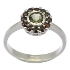 BG prsten přírodní broušený granát   749 Bílé zlato - 585 Vltavín a granát