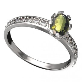 BG vltavínový prsten 560E Bílé zlato - 585 Vltavín a diamant