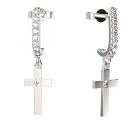 BG zlaté náušnice křížek 1104 Bílé zlato - 585 Bílý kubický zirkon