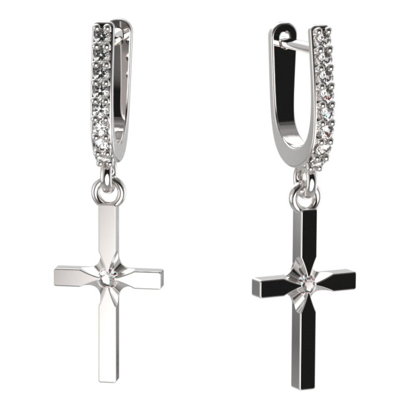 BG zlaté  náušnice křížek 1108 Bílé zlato - 585 Diamant