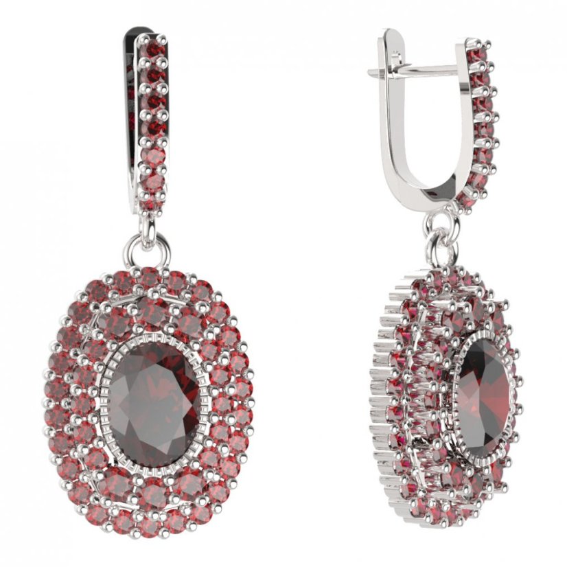 BG oválné náušnice 251-84 Stříbro 925 - rhodium Granát