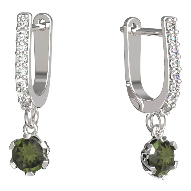 BG vltavínové náušnice 870 Bílé zlato - 585 Vltavín a diamant