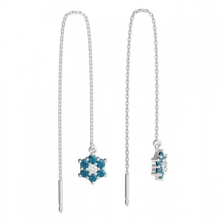 BeKid, Gold kids earrings -109 - Switching on: Chain 9 cm, Metal: White gold 585, Stone: Light blue cubic zircon