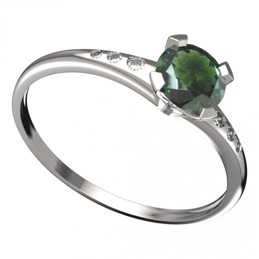 BG vltavínový prsten 558K Bílé zlato - 585 Vltavín a  kubický zirkon