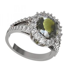 BG prsten s oválným kamenem 977 Stříbro 925 - rhodium Vltavín a  kubický zirkon