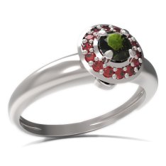 BG prsten s kulatým kamenem 541-I Bílé zlato - 585 Vltavín a granát