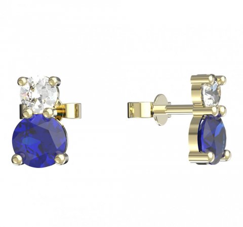 BeKid, Gold kids earrings -857 - Switching on: Puzeta, Metal: Yellow gold 585, Stone: Dark blue cubic zircon