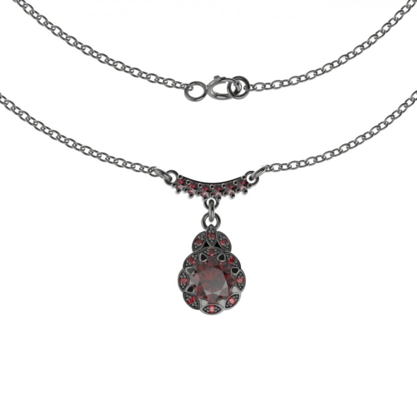 Stříbrný náhrdelník s českým granátem, ruthenium – 991