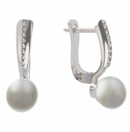 BG zlaté náušnice 561 s bílou perlou Bílé zlato - 585 Diamant a perla