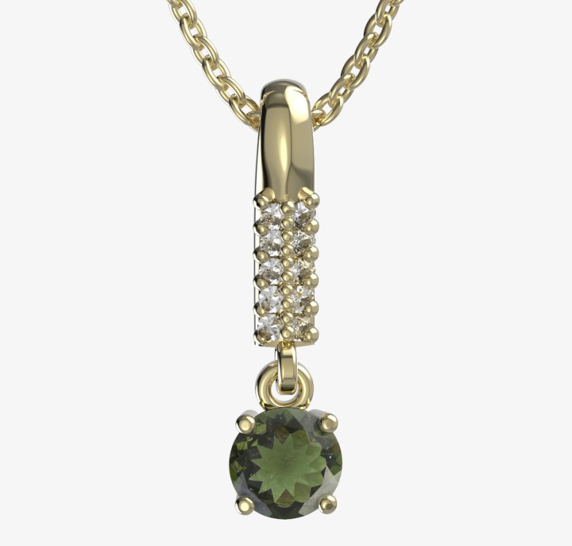 BG zlatý přívěšek 726 Žluté zlato - 585 Vltavín a diamant