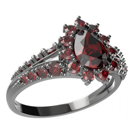 BG prsten s kapkovitým kamenem 509-G - Kov: Stříbro 925 - rhodium, Kámen: Vltavín a granát