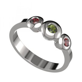 BG prsten přírodní broušený granát   739 Bílé zlato - 585 Vltavín a granát