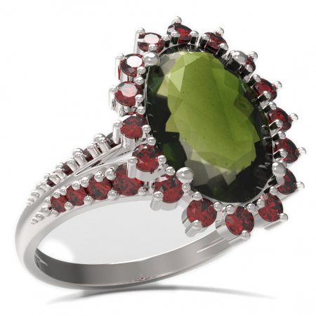 BG prsten s oválným kamenem 507-G - Kov: Stříbro 925 - rhodium, Kámen: Granát