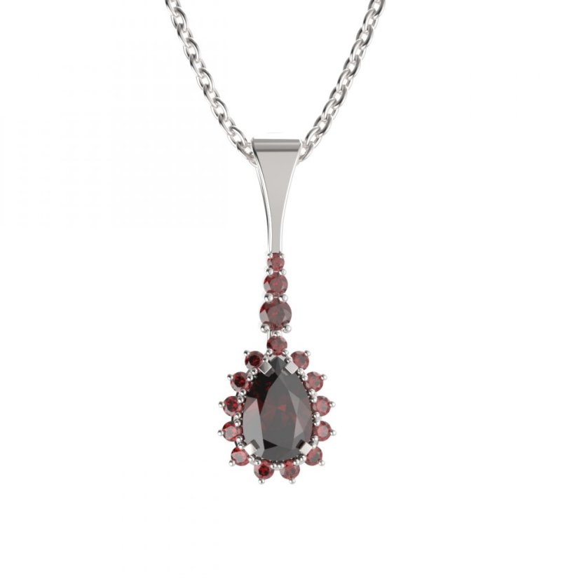 BG přívěs s centrálním kapkovitým kamenem 505-B Stříbro 925 - rhodium Granát