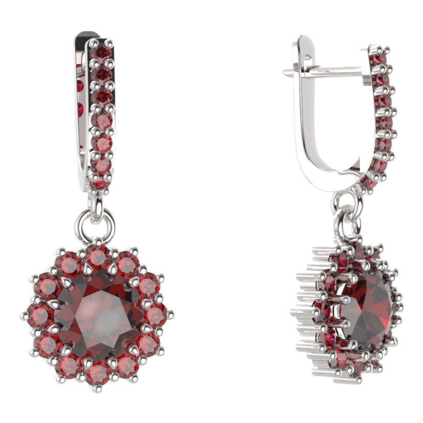BG kulaté náušnice 098-84 Stříbro 925 - rhodium Granát