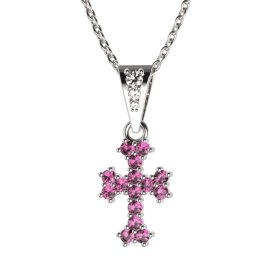 Zlatý přívěsek křížek s růžovým zirkonem, bílé zlato 585 – 267 (ZN442672)