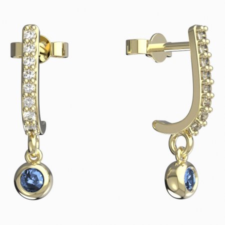 BeKid, Gold kids earrings -101 - Switching on: Pendant hanger, Metal: Yellow gold 585, Stone: Light blue cubic zircon
