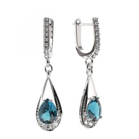 BG zlaté náušnice 638 Bílé zlato - 585 Světle modrý kubický zirkon
