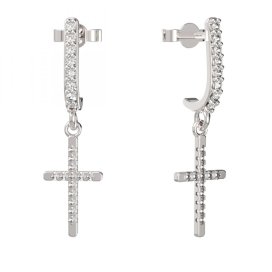 BG zlaté náušnice křížek 1107 Bílé zlato - 585 Bílý kubický zirkon