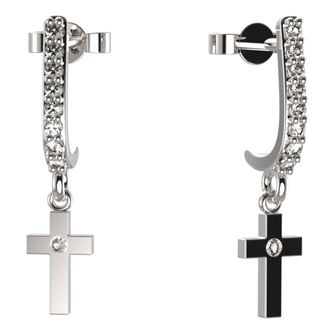 BG zlaté náušnice křížek 1105 Bílé zlato - 585 Diamant