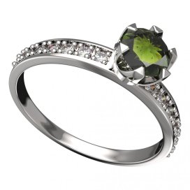 BG vltavínový prsten 872E Bílé zlato - 585 Vltavín a diamant