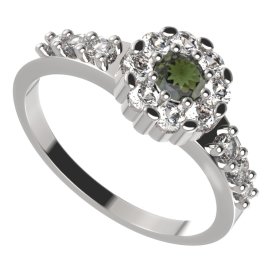 BG prsten 088-Z kulatého tvaru Stříbro 925 - rhodium Vltavín a  kubický zirkon