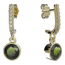 BG zlaté vltavínové náušnice 724 Žluté zlato - 585 Vltavín a diamant
