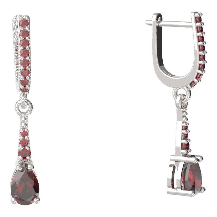 BG náušnice s kapkovitým kamenem 626 Stříbro 925 - rhodium Granát