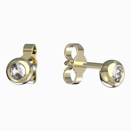 BeKid, Gold kids earrings -101 - Switching on: Circles 15 mm, Metal: Yellow gold 585, Stone: Light blue cubic zircon