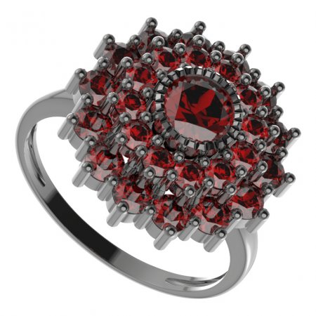 BG ring circular 004-I - Metal: Silver 925 - rhodium, Stone: Garnet