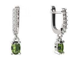 BG náušnice přírodní broušený granát   710: Stříbro 925 - rhodium Vltavín a  kubický zirkon