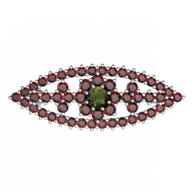 BG brož 004 Bílé zlato - 585 Vltavín a granát