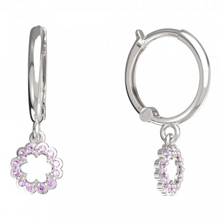 BeKid, Gold kids earrings -855 - Switching on: Circles 12 mm, Metal: White gold 585, Stone: Pink cubic zircon