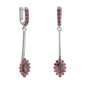 BG náušnice s centrálním oválným kamenem 504-A93 Bílé zlato - 585 Granát