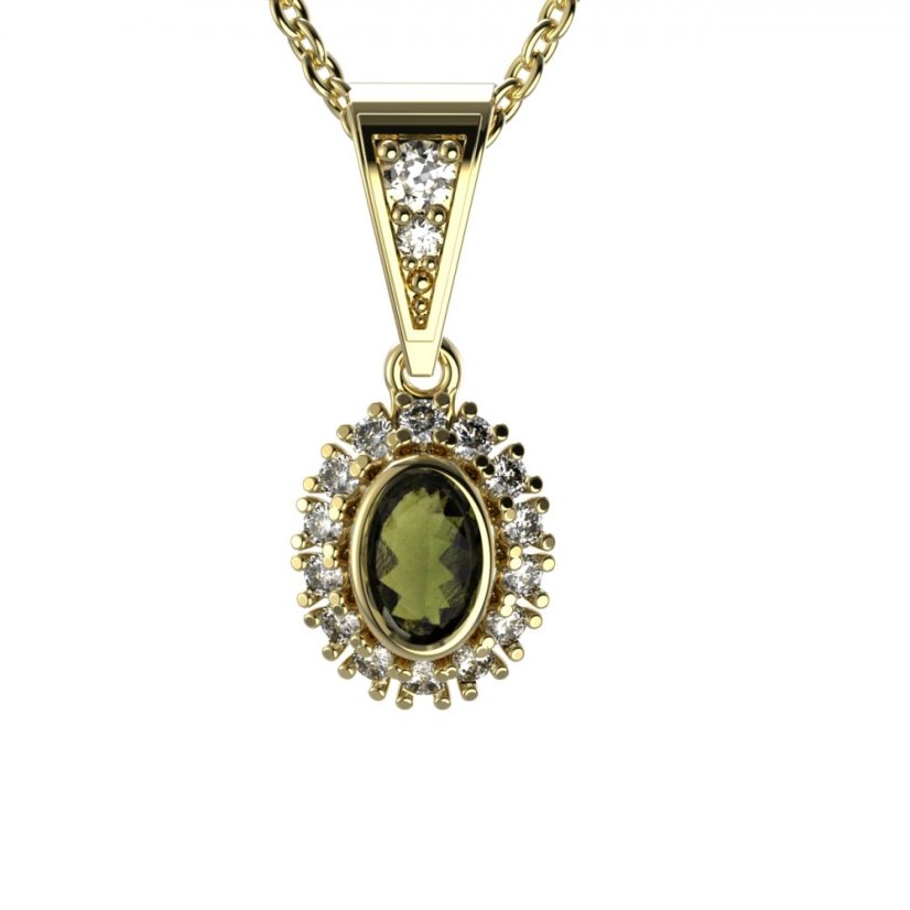 BG přívěs s přírodním granátem a vltavínem 1483 Žluté zlato - 585 Vltavín a diamant