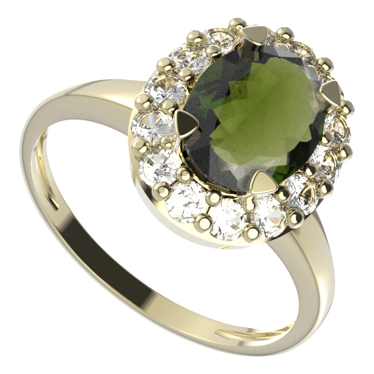 BG prstýnek 728 Žluté zlato - 585 Vltavín a  kubický zirkon