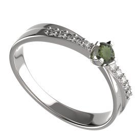 BG granátový, vltavínový  prstýnek 1450 Bílé zlato - 585 Vltavín a diamant