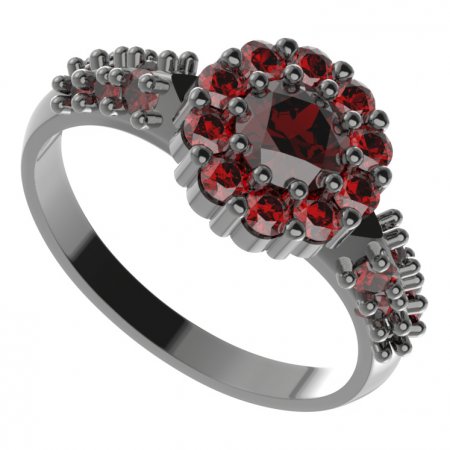 BG ring 628-X circular - Metal: Silver 925 - rhodium, Stone: Moldavit and garnet