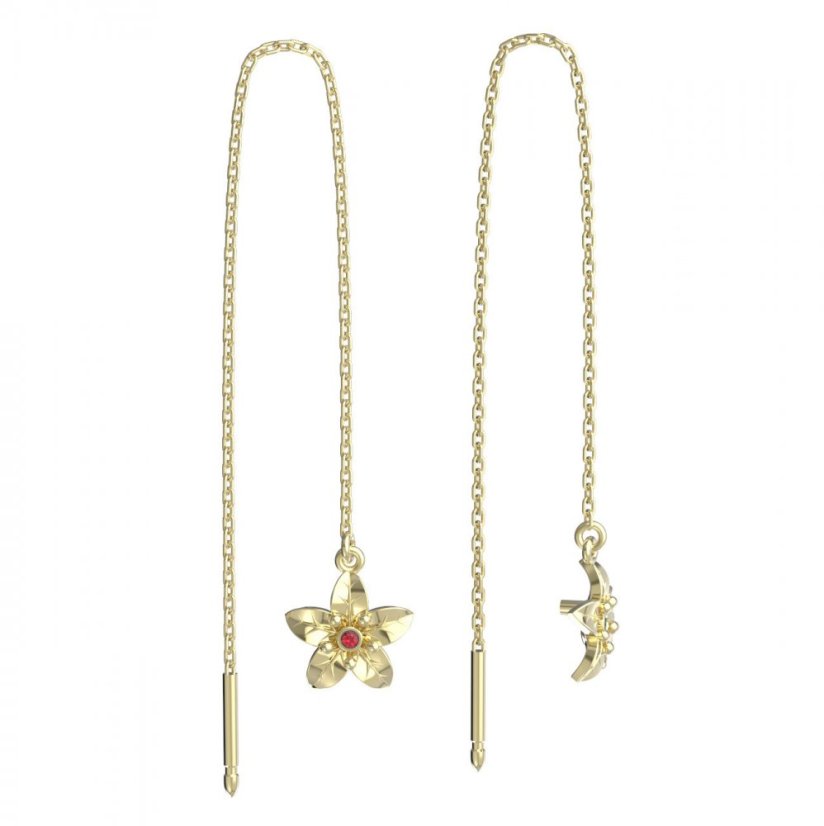 BeKid dětské náušnice kvítek 812 Žluté zlato - 585 Červený kubický zirkon